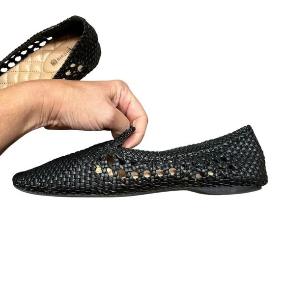 Birdies the Staling black faux leather woven slip on loafers size 8.5 flats - Picture 8 of 9